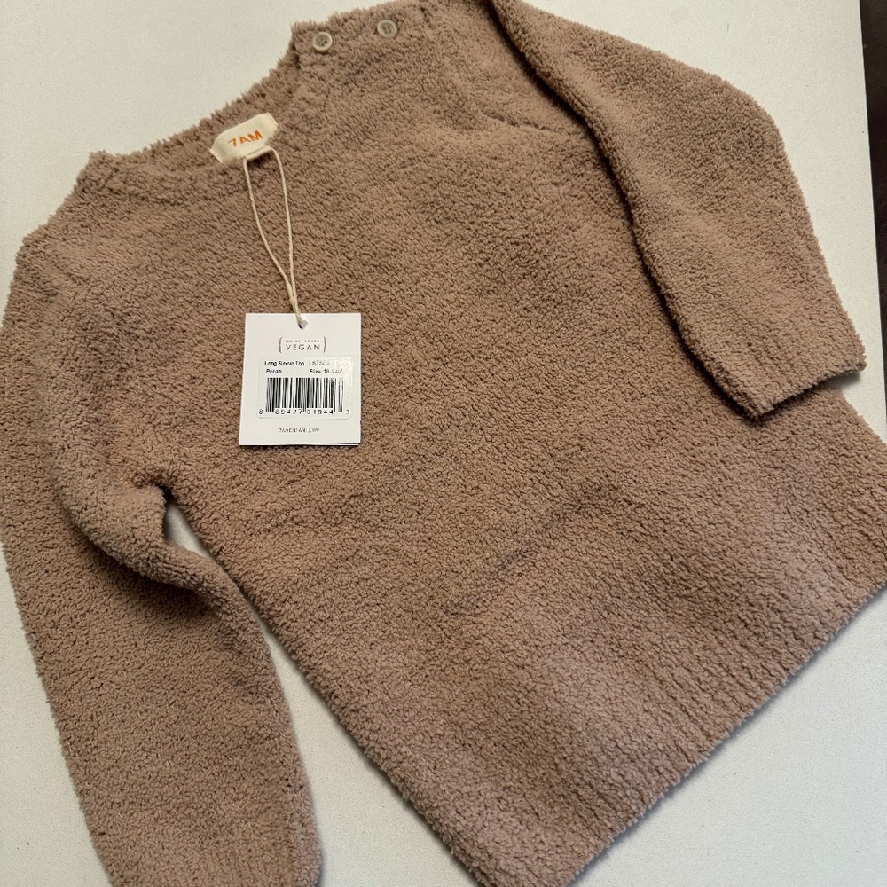 7AM Long Sleeve Wrap Top - Fuzzy | Pecan (18-24 months) Vegan Approved